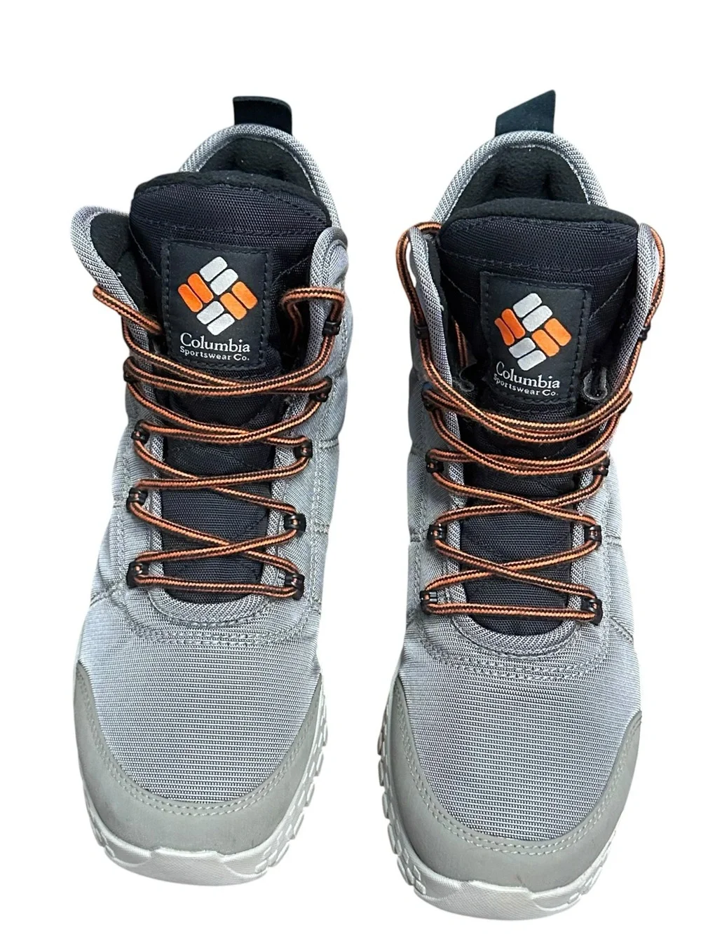 Columbia Men's waterproof Gray and Black Hiking Boots with Orange Accents size 8